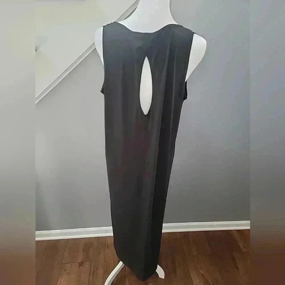 Clara Sun Woo Black Stretch Knit Sleeveless Maxi Dress Side Slit Keyhole Size M - Picture 4 of 5
